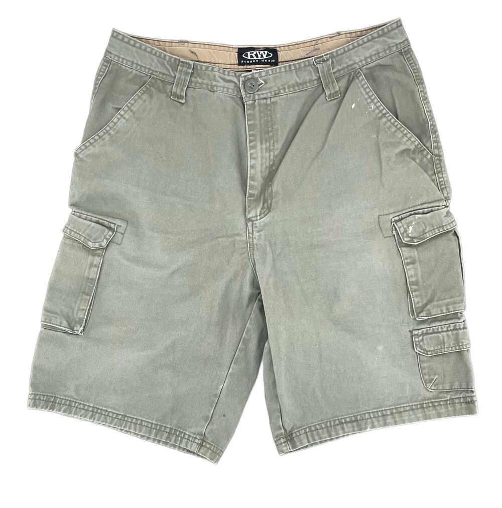 Rugged Wear Cargo Shorts Olive Khaki Green Thrashed Summer Job Workwear Size 36